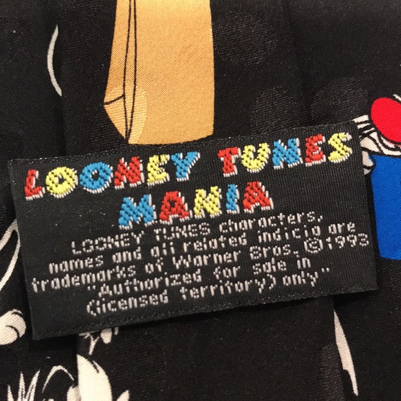 Looney Tunes Mania Tie Black Sylvester & Tweety Vintage 90s Cartoon Festival - Picture 4 of 4